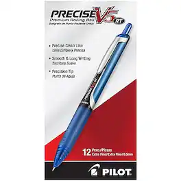 Pilot - Precise V5 RT Retractable Rollerball Pens, Extra Fine Point, 0.5mm, Ink, Dozen - Blue