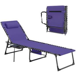 Outsunny - Folding Chaise Lounge Chair Outdoor Tanning Chair with Side Table, 5-Level Adjustable Beach Lounge Chair with Headrest - Purple