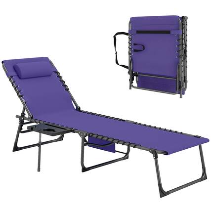 Front. Outsunny - Folding Chaise Lounge Chair Outdoor Tanning Chair with Side Table, 5-Level Adjustable Beach Lounge Chair with Headrest - Purple.