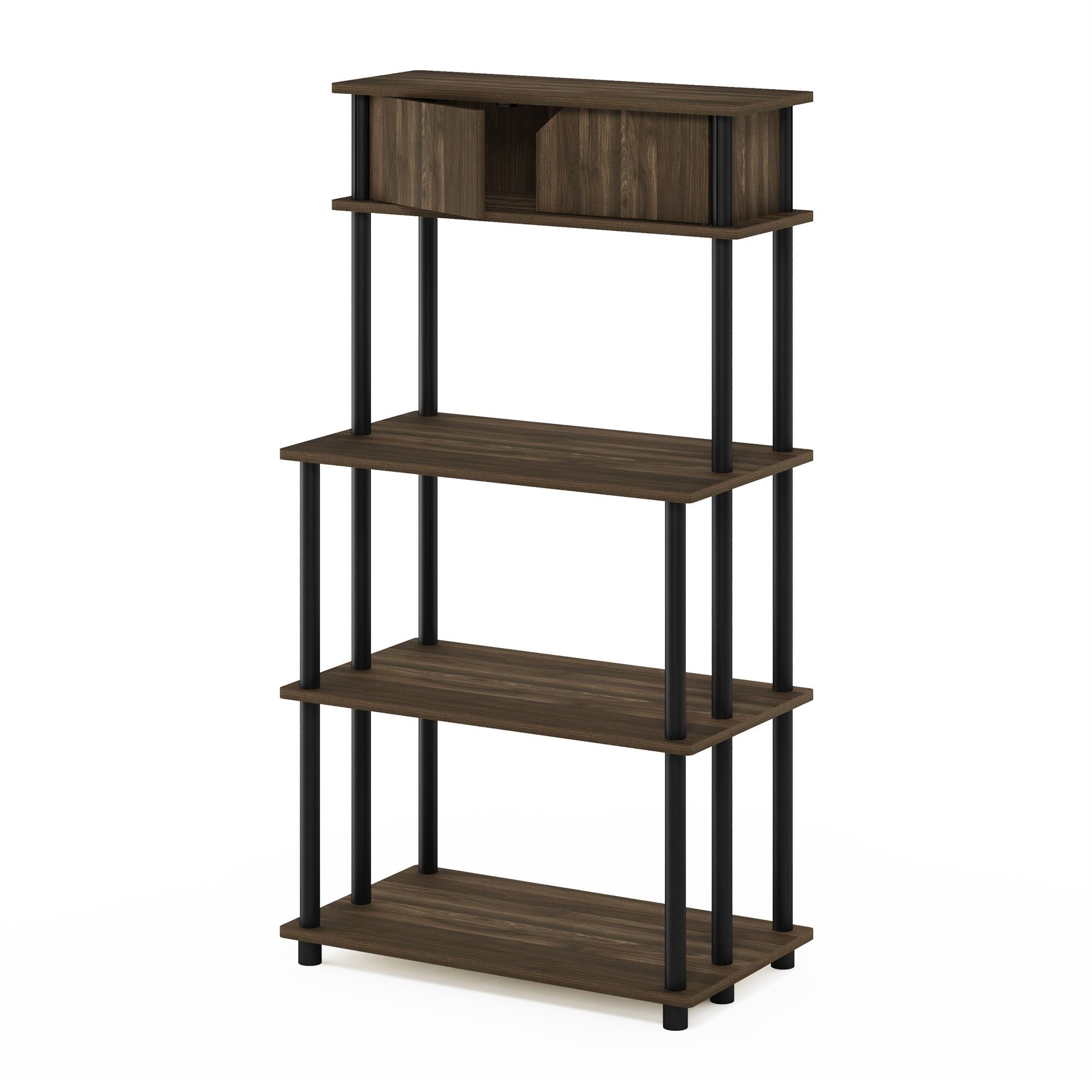 Alt View 6. Furinno - TURN-N-TUBE Printer Stand, 5-Tier Printer Stand with Storage Shelf and Closed Cabinet, for Home Office - Brown Walnut/Black.