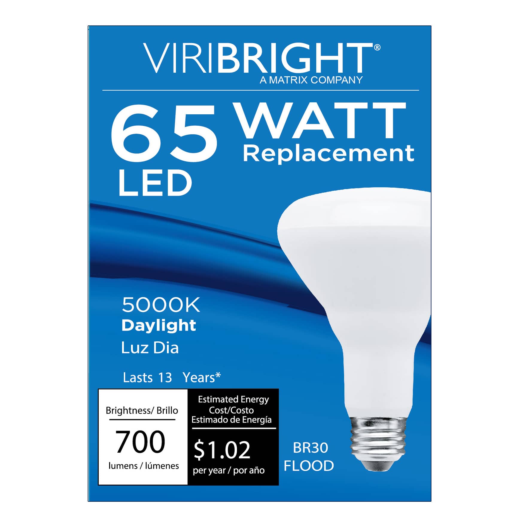 VIRIBRIGHT - 65-Watt Equivalent BR30 LED Flood Light Bulb, E26 Base, Dimmable, 850 Lumens, T20, 5000K - Daylight