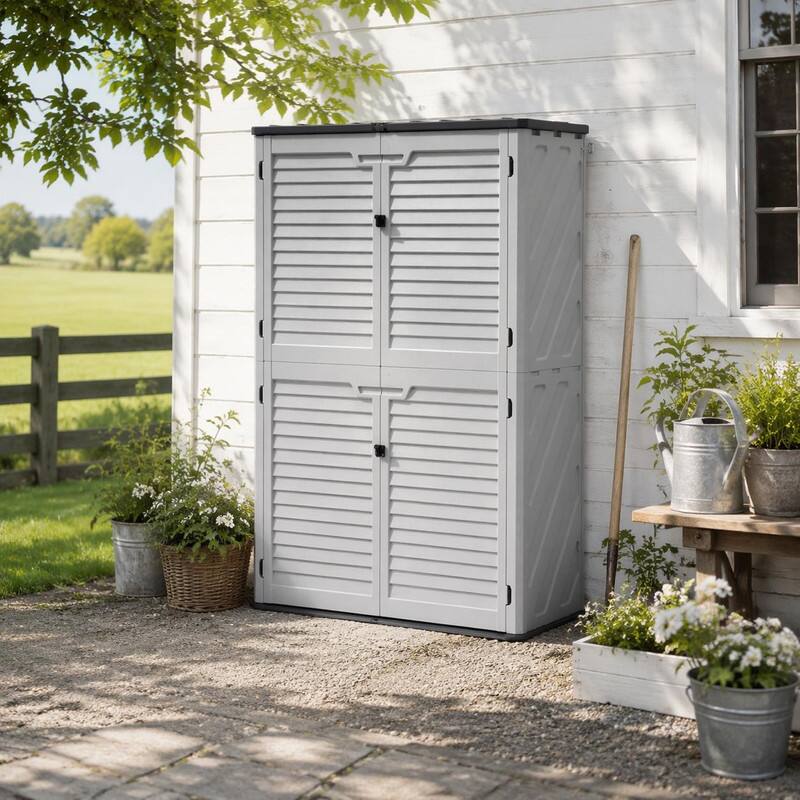 Left. RYHNUYNE - Resin Storage Cabinet Adjustable Shelves Rust-Proof UV-Resistant 25x30x72 for Garage - White.
