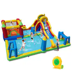 Front. Costway - Costway Inflatable Water Slide Bounce House with Climbing Wall, Splash Pool, 680W Blower - Blue+Yellow.