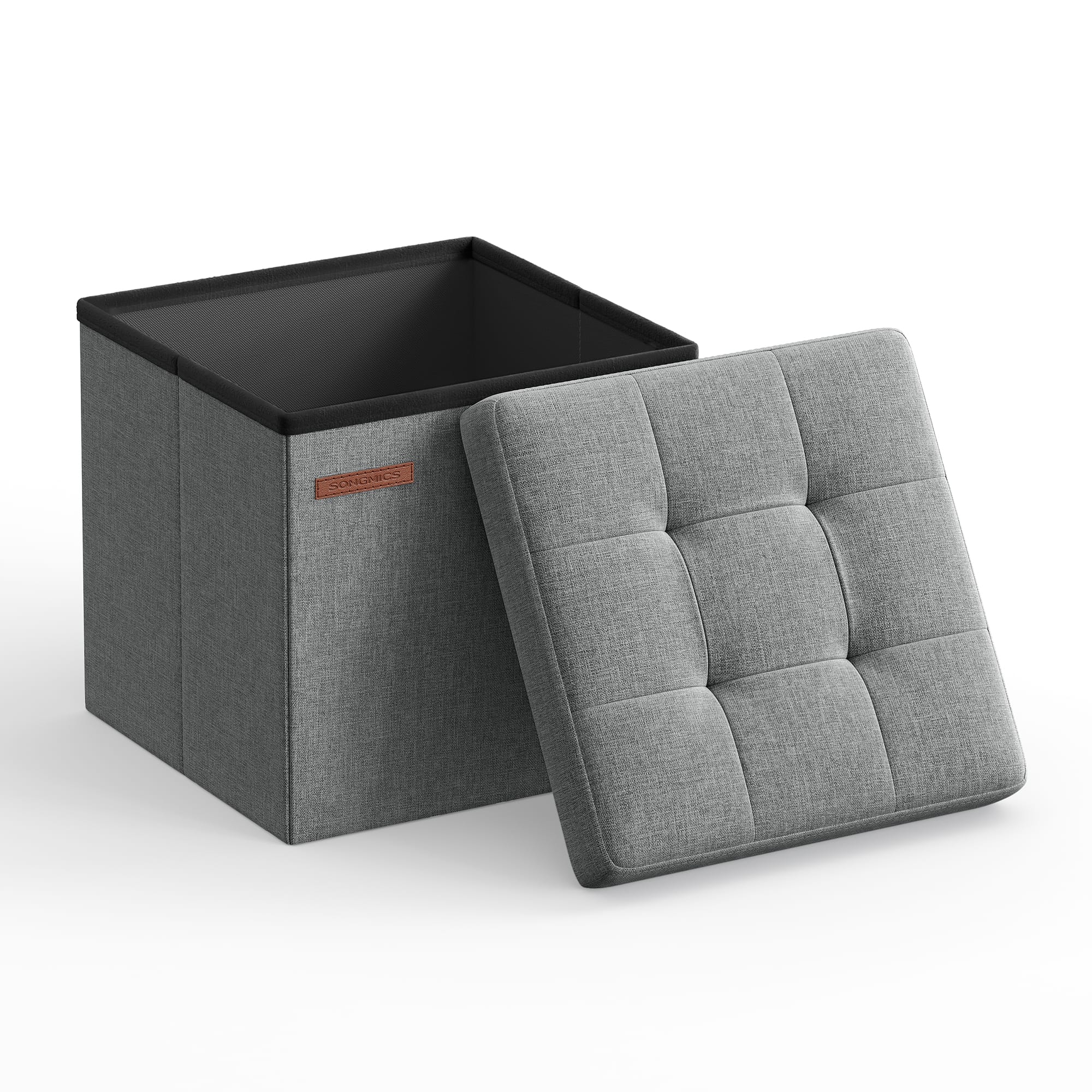 Songmics Home - Storage Ottoman, Foldable Small Ottoman Foot Rest, 11.8 Inches Foot Stool, Cube Ottoman with Storage, Load up to 286 lb - Light Gray