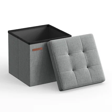 Front. Songmics Home - Storage Ottoman, Foldable Small Ottoman Foot Rest, 11.8 Inches Foot Stool, Cube Ottoman with Storage, Load up to 286 lb - Light Gray.