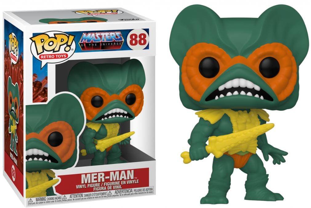 POP! Retro Toys  
Masters of the Universe  
88  
Mer-Man  
Vinyl Figure / Figurine en Vinyle / Figura de Vinil  
Warning: Choking Hazard  
Attention: Danger de Suffocation  
Advertencia: Peligro de Asfixia  
Small parts. Not for children under 3 years.  
Pequeñas piezas. No es adecuado para niños menores de 3 años.  
Parts may be a choking hazard.  
Peut être un danger d'étouffement.