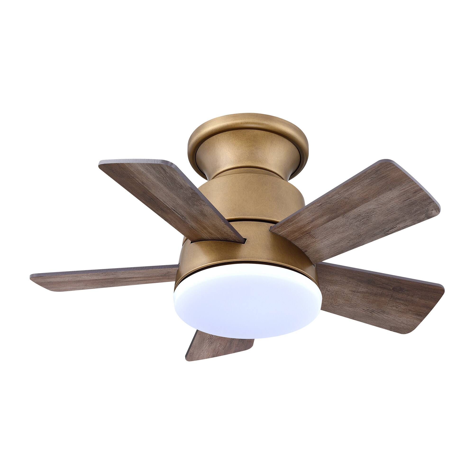 Alt View 8. Parrot Uncle - 24 in. Integrated LED Natural Brass Gold Flush Mount Ceiling Fan with Light and Remote - NBR.