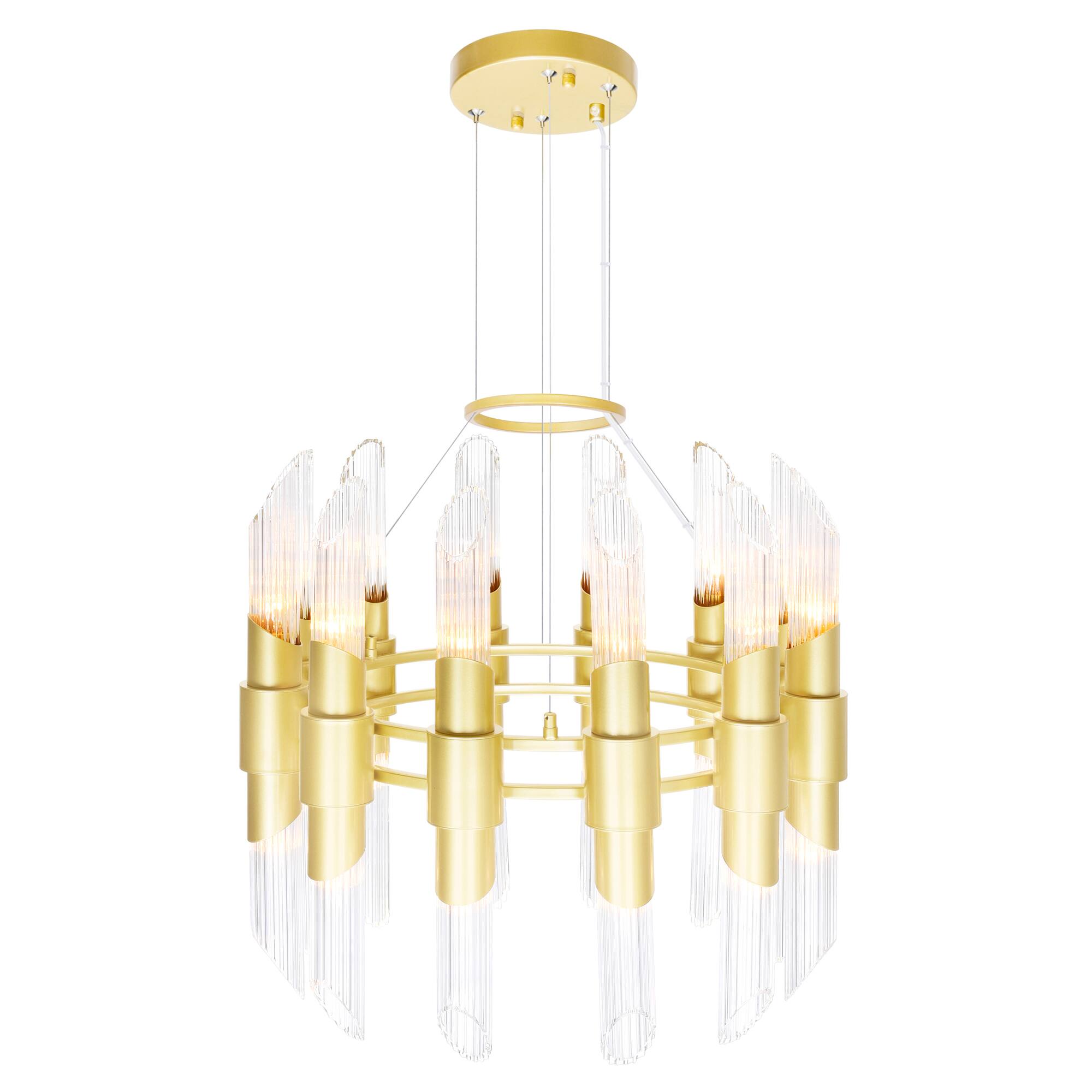 Angle. CWI Lighting - Croissant 24 Light Chandelier With Satin Gold Finish - Satin Gold.