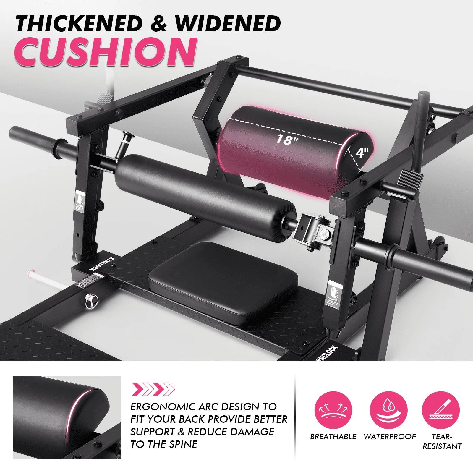 THICKENED & WIDENED CUSHION

18" 4"

ERGONOMIC ARC DESIGN TO FIT YOUR BACK PROVIDE BETTER SUPPORT & REDUCE DAMAGE TO THE SPINE

BREATHABLE WATERPROOF TEAR-RESISTANT