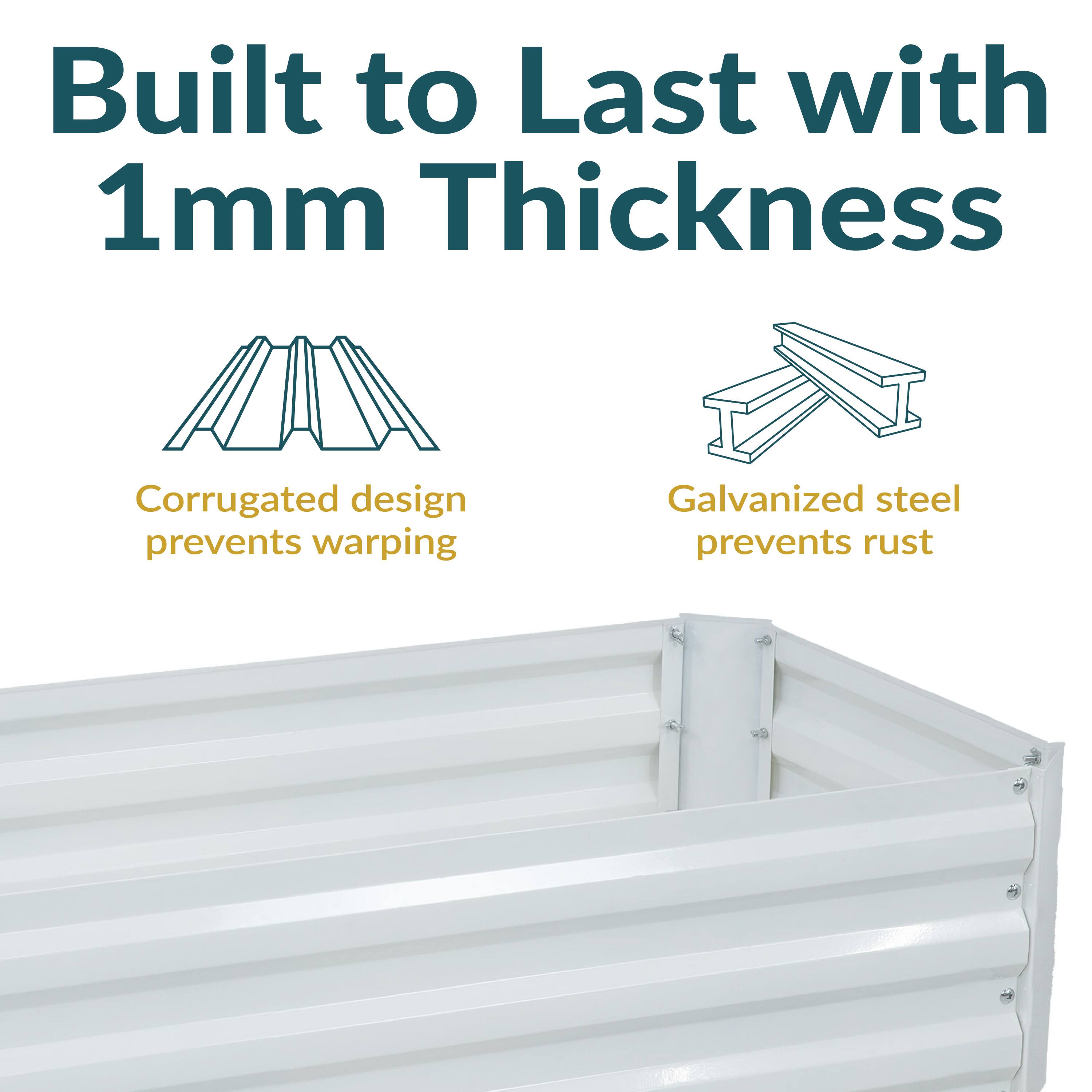 Built to Last with 1mm Thickness

- Corrugated design prevents warping
- Galvanized steel prevents rust