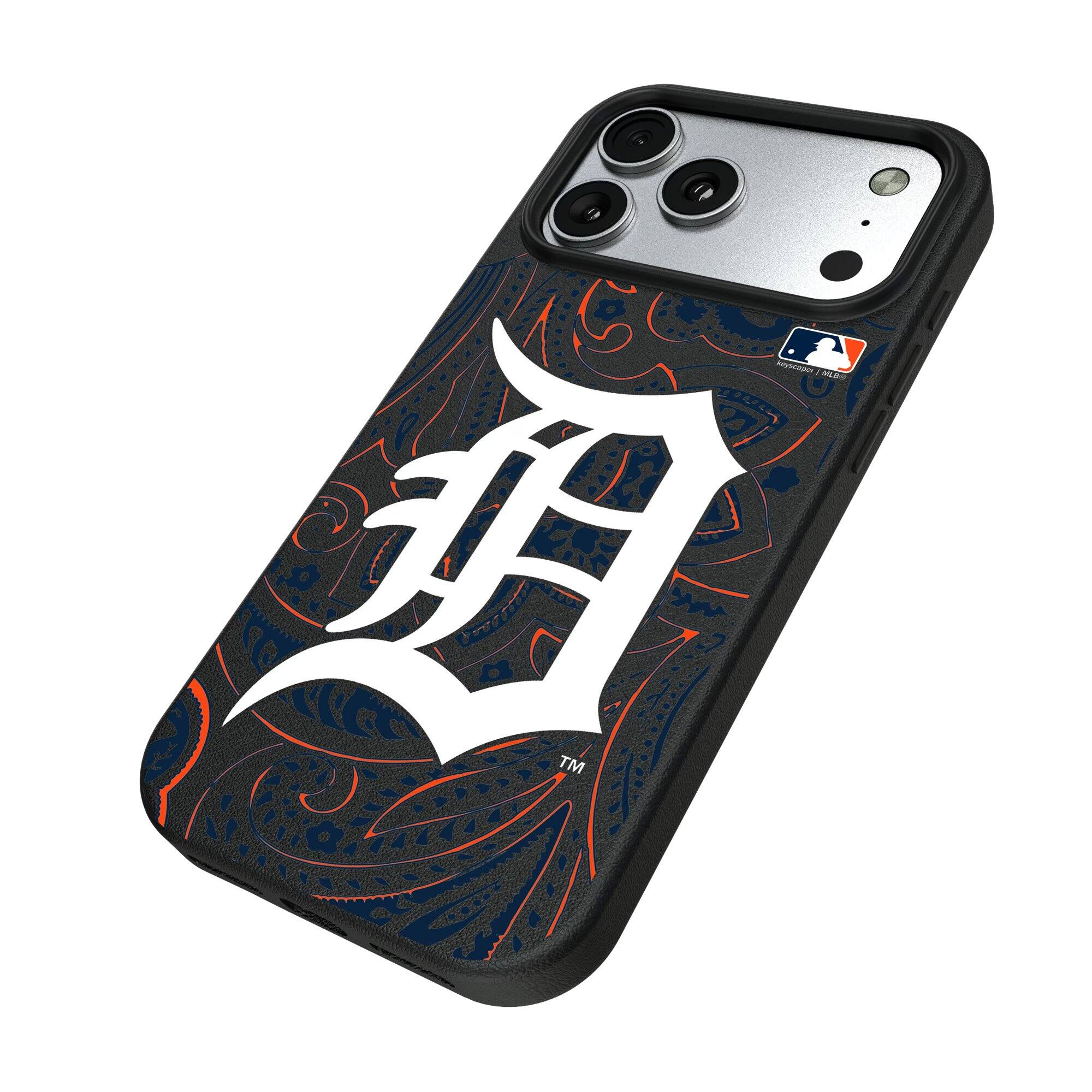 Alt View 1. Keyscaper - Detroit Tigers Paisley iPhone Magnetic Bump Case - 15 - Black.