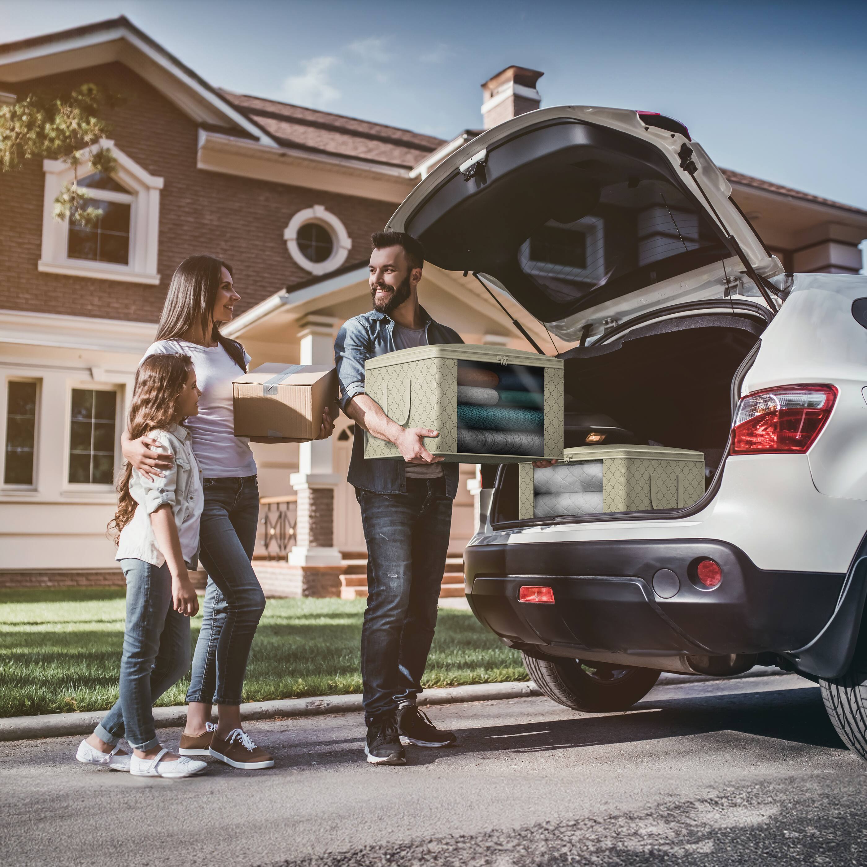 Back. Sorbus - Sorbus Foldable Storage Bag Organizers, Large Clear Window, Carry Handles great for Clothes, Blankets, Closets, Bedrooms - Beige.