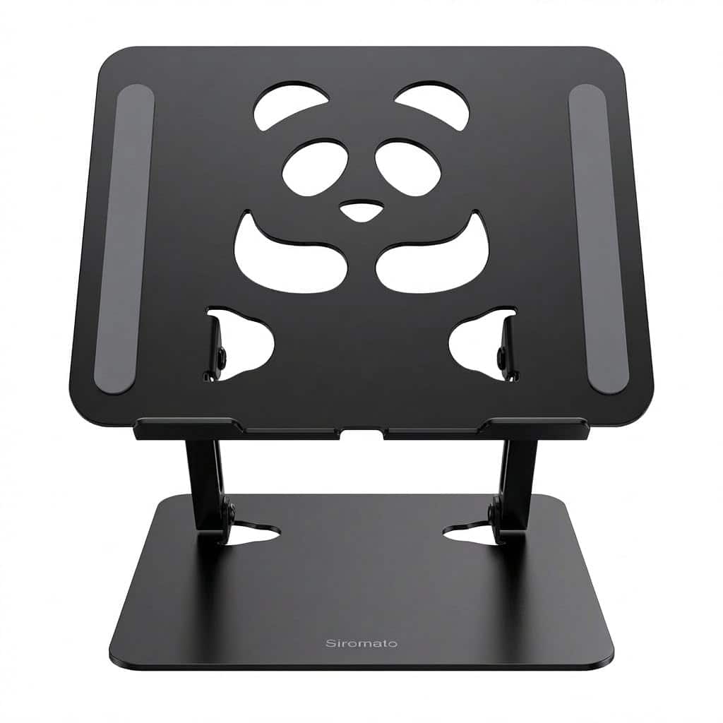 HongFei - Laptop Stand for Desk, Ergonomic Notebook Riser with Ventilation, Multi Angle Height Adjustable Foldable Holder - Black