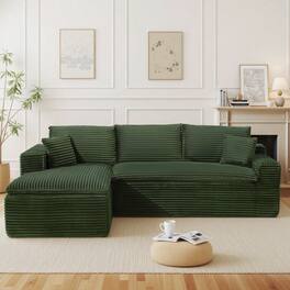 KERDOM - Upholstery 2-3 Person Family Spring Sofa Cloud Oversized Deep Seat Lounge Sponge Modular Couch 108'' Corduroy Block Sofa - Green