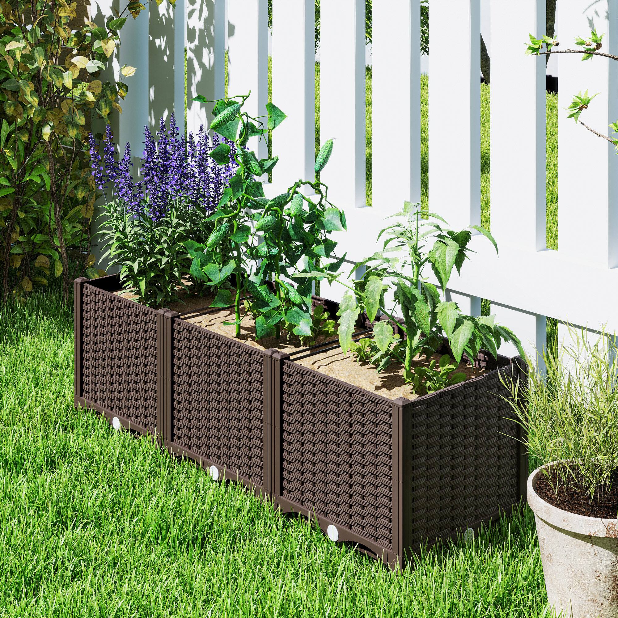 Alt View 5. Outsunny - Outsunny 4 x 1 x 1 ft Raised Garden Bed, Indoor Outdoor Plastic Planter Box with Drainage Holes - Brown.