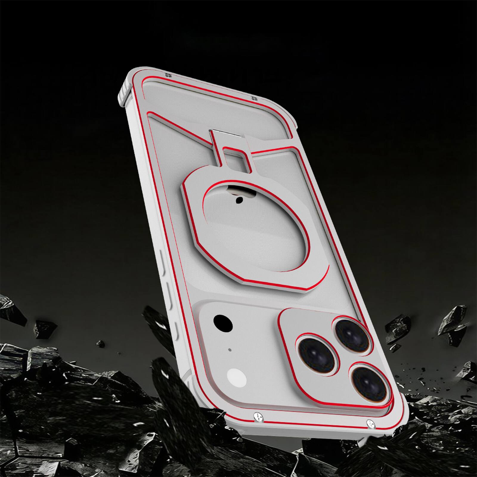 Alt View 1. Dteck - Rugged Bumper Case for Apple iPhone 17 Pro Max with Ring Kickstand, Ultra-Thin Shockproof Magnetic Aluminum Frame Cover - Orangesilver.
