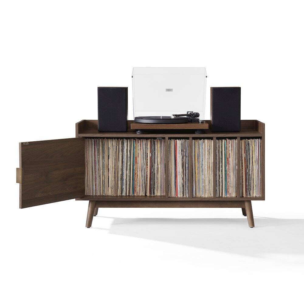 Alt View 4. Crosley Furniture - Skylar Mid-Century Record Player Cabinet with Vinyl Storage, Turntable Stand - Brown.