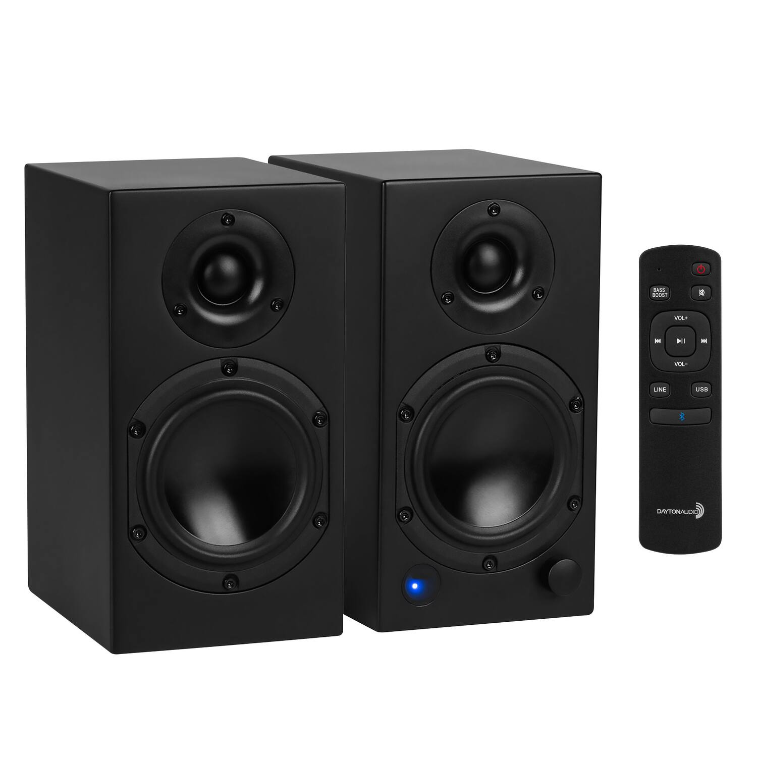 Dayton Audio - M4Black M-Series M4 Bluetooth Powered Bookshelf Speaker Set with Remote and Bass Boost, 2 Count - Black