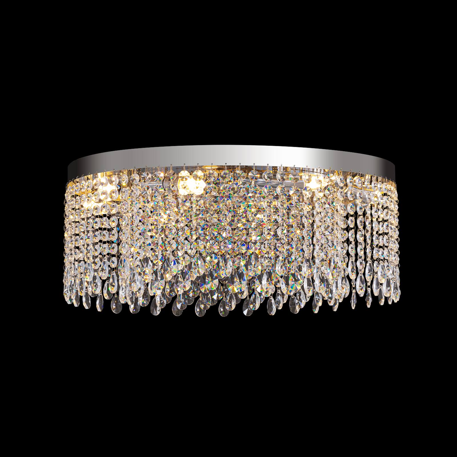 Alt View 9. Siljoy - 24 Inch Round Gold Flush Mount Crystal Ceiling Light, Luxury Raindrop Crystal Chandelier for Living Room Bedroom - Gold.