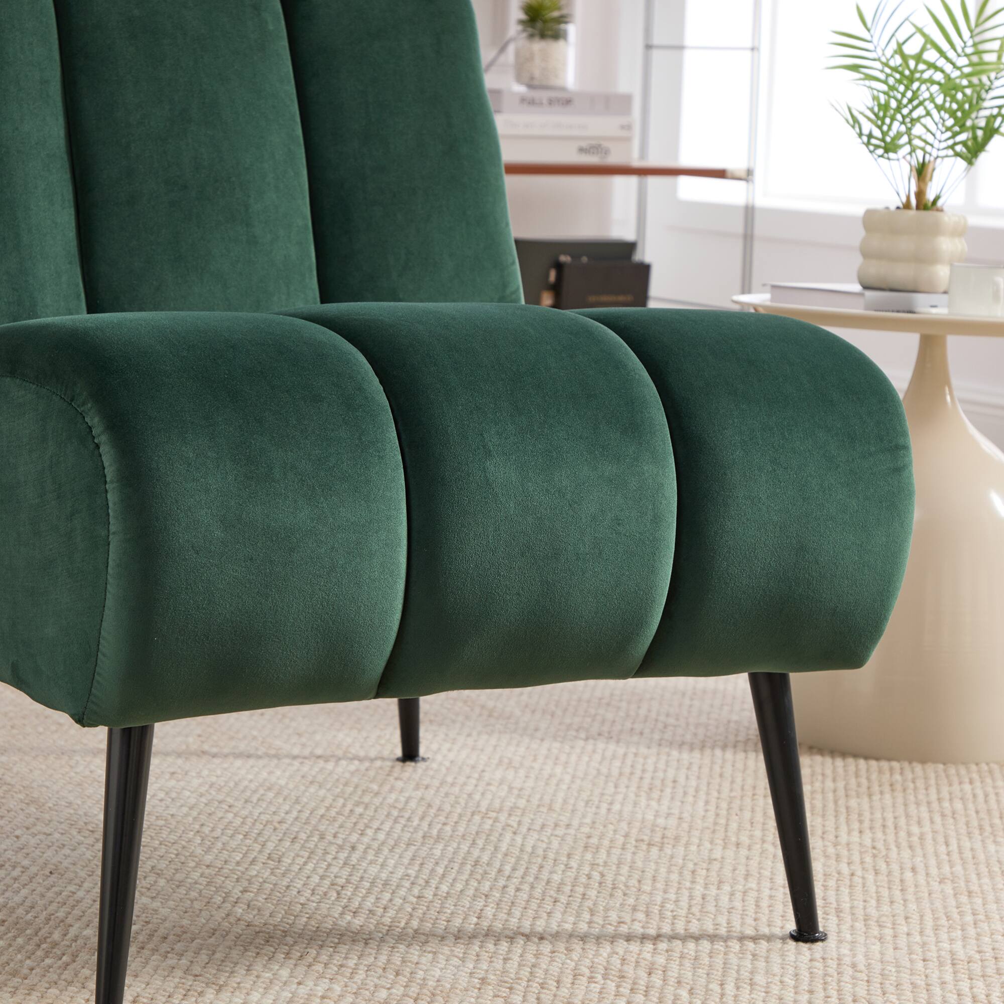 Alt View 4. GOODSILO - Modern Upholstered Armless Accent Chair with Solid Wood Legs for Living Room, Bedroom, and Office - Green.