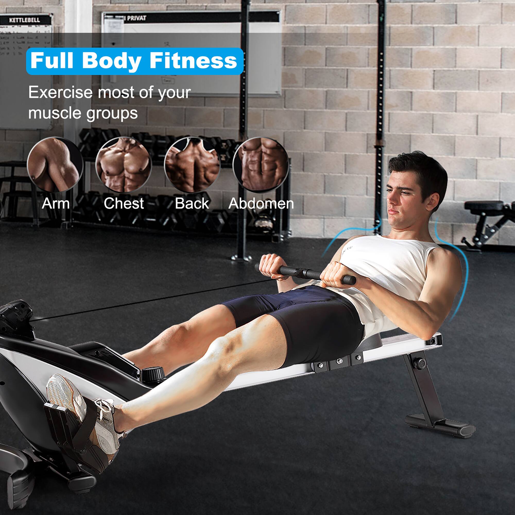 Full Body Fitness Exercise: Exercise most of your muscle groups, including Arm, Chest, Back, and Abdomen.