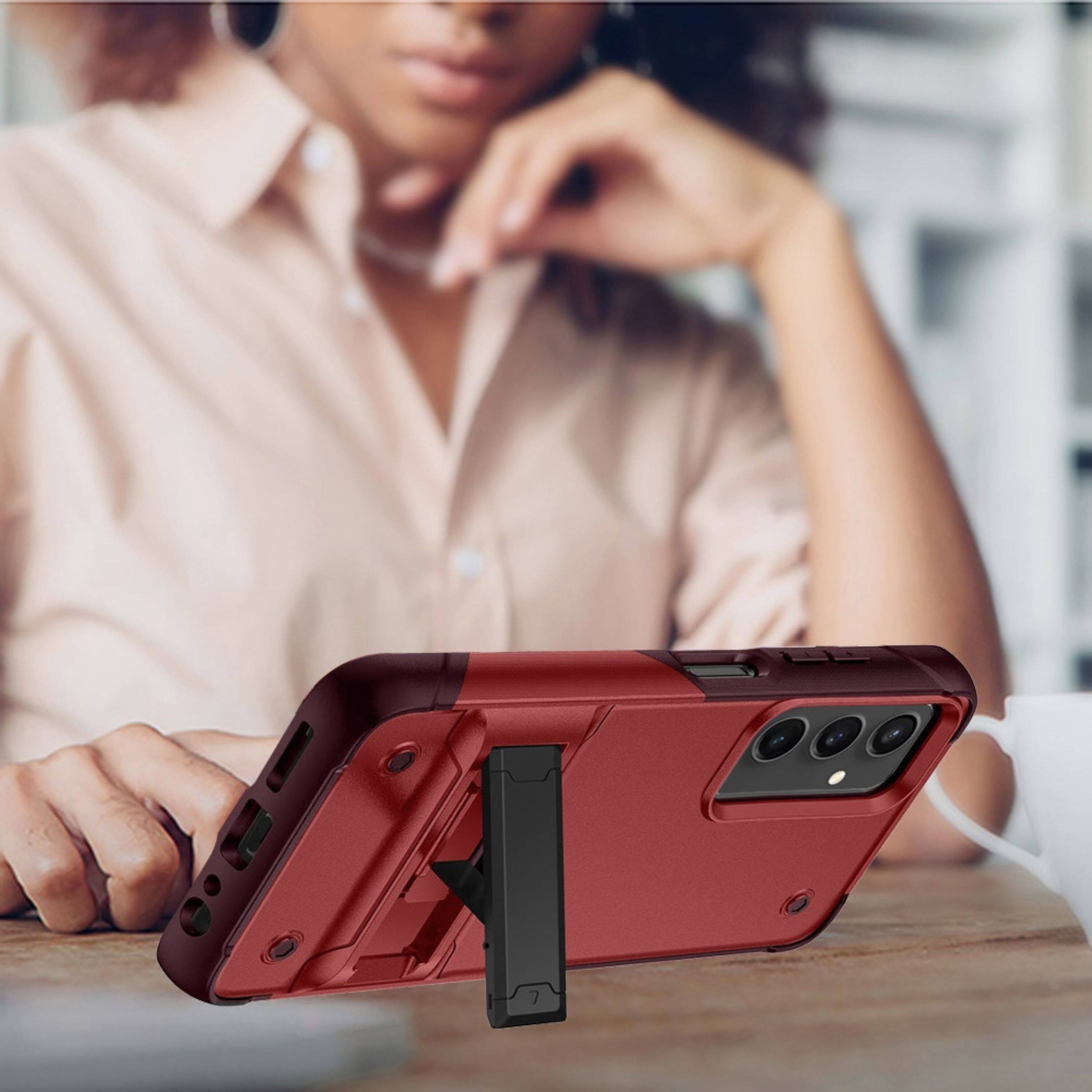 Angle. Kitcheniva - Protective Phone Cover With Built-in Kickstand For Samsung Galaxy S24+ Red - Red.