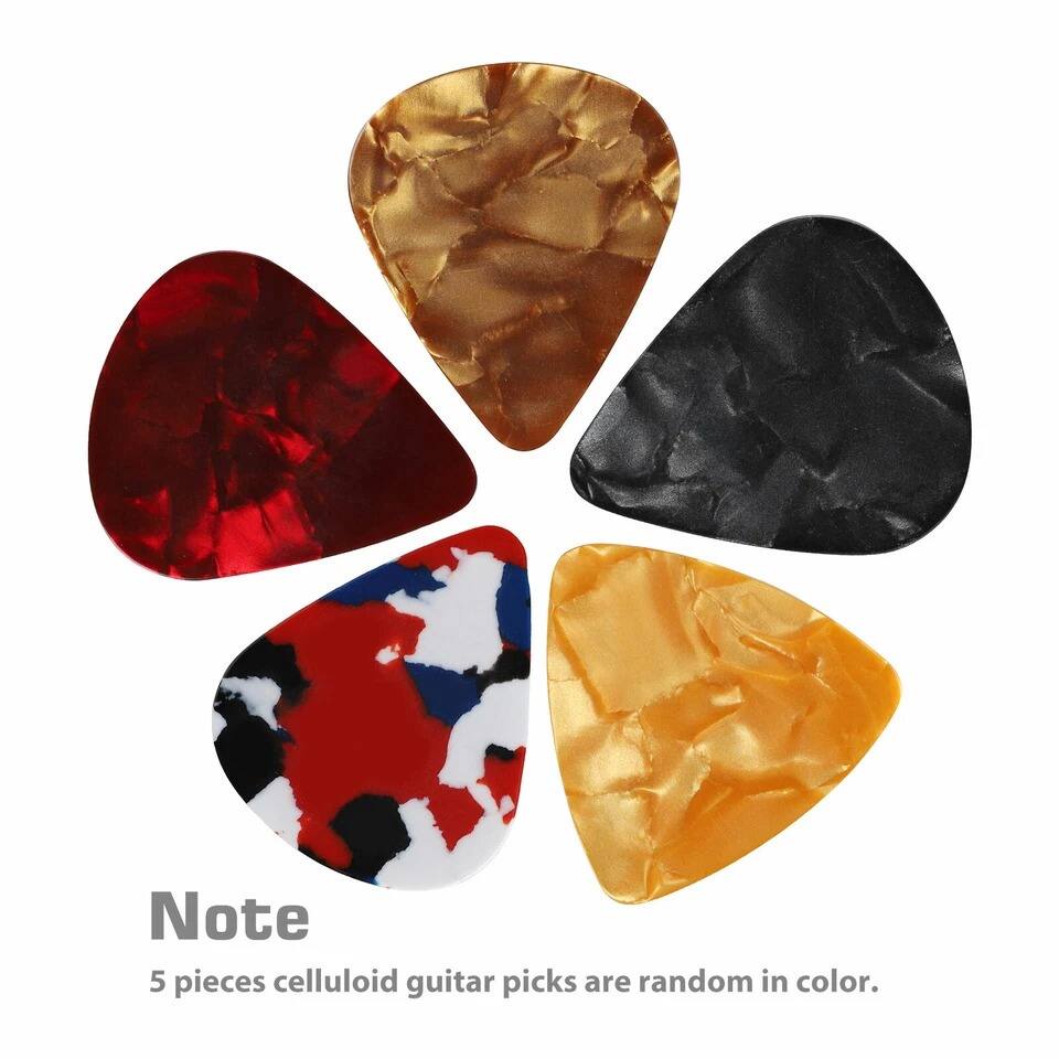 Note  
5 pieces celluloid guitar picks are random in color.