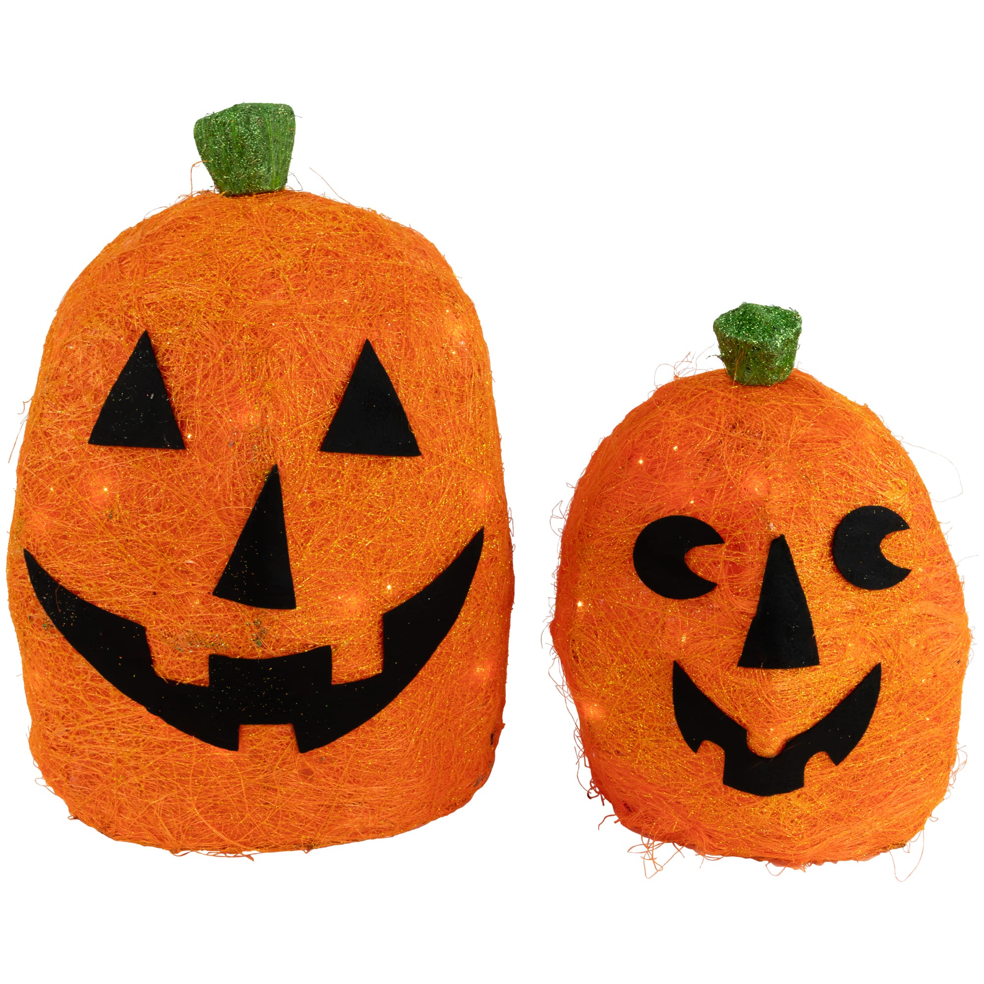 Northlight - Lighted Sisal Jack O' Lanterns Outdoor Halloween Decorations - 16" - Set of 2 - Orange
