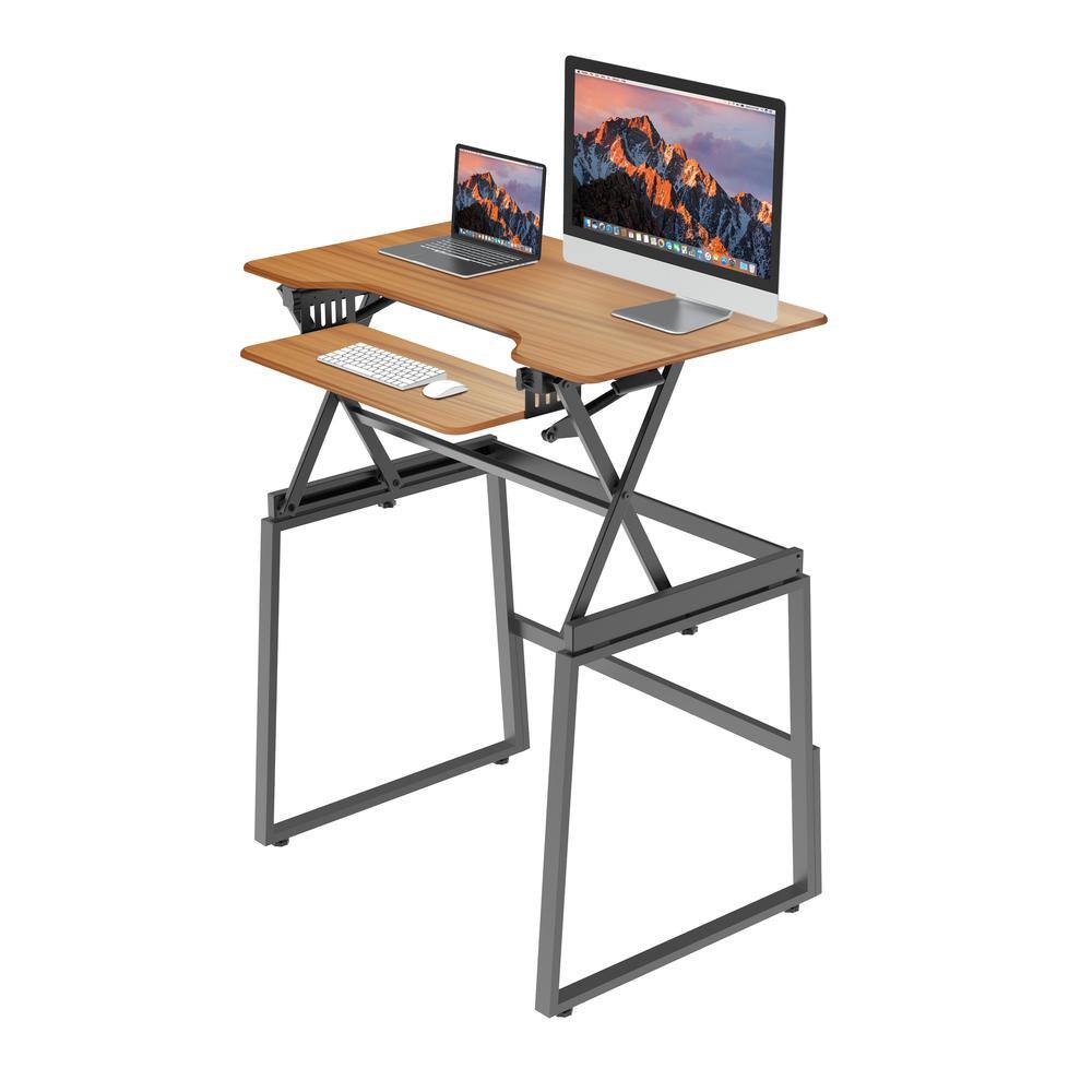 Angle. Rocelco - 40" Mobile Large Height Adjustable Standing Desk - Brown.