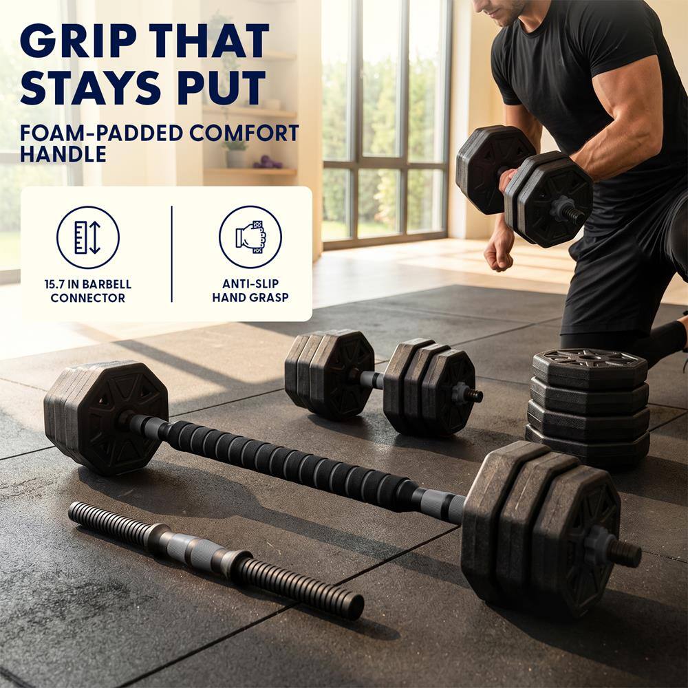 GRIP THAT STAYS PUT  
FOAM-PADDDED COMFORT HANDLE  
15.7 IN BARBELL CONNECTOR  
ANTI-SLIP HAND GRASP