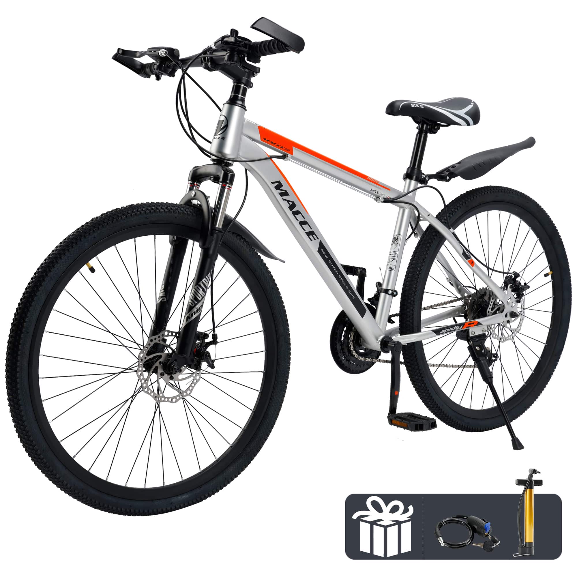 Topteng - 26" Mountain Bike for Adult - 27-Speed, High-Carbon Steel, Suspension Fork, Dual Disc Brakes for Men/Women - Silver