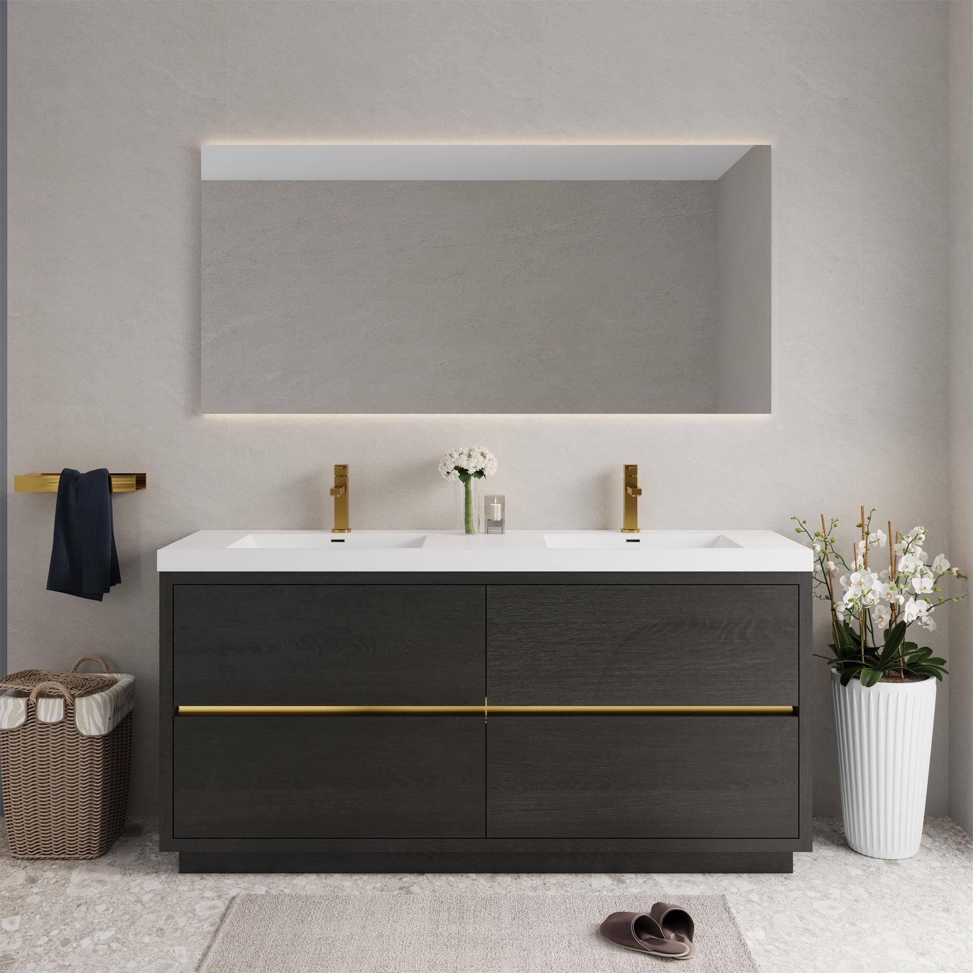 Alt View 1. Boyel Living - 72In Freestanding Bathroom Vanity Double Sinks Espresso Stone Resin Countertop Soft Close Drawers - Espresso.