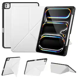 DTTO - Case for iPad Pro 13 Inch Case (M5/M4) 2025/2024, Origami Case with Multi fold, Pencil Holder, Support Auto Wake/Sleep - White