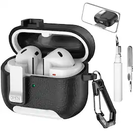 Dteck - Case for Samsung Galaxy Buds 3/3 Pro/3 FE with Phone Holder & Keychain,Leather Texture Earbuds Cover for Man Women - Whiteblack
