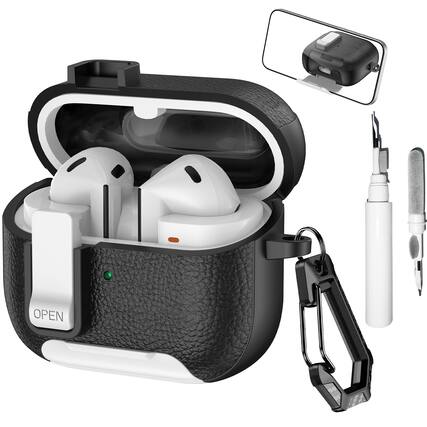 Front. Dteck - Case for Samsung Galaxy Buds 3/3 Pro/3 FE with Phone Holder & Keychain,Leather Texture Earbuds Cover for Man Women - Whiteblack.
