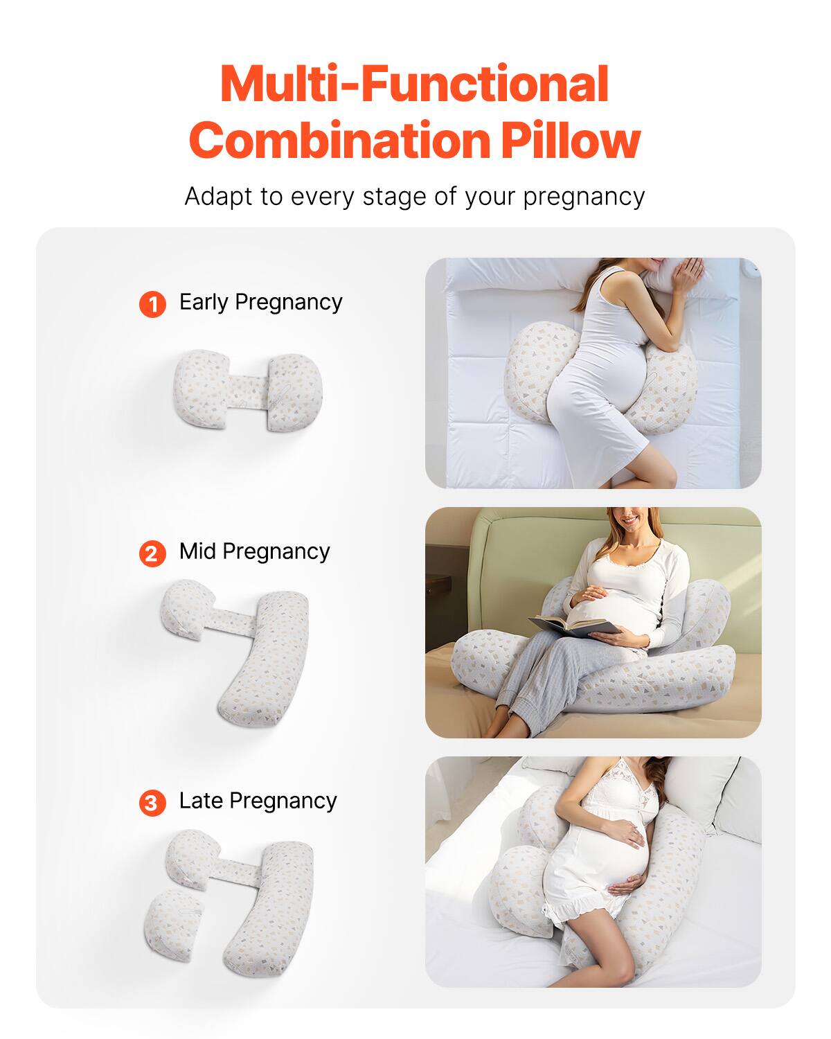 Multi-Functional Combination Pillow

Adapt to every stage of your pregnancy

1. Early Pregnancy

2. Mid Pregnancy

3. Late Pregnancy