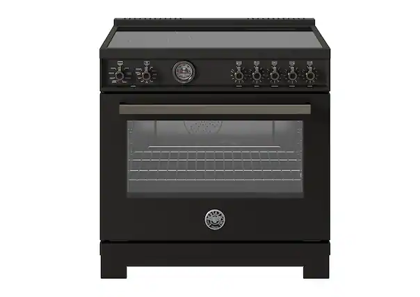 Front. Bertazzoni - 36" Professional Series range - Electric self clean oven - 5 induction zones - Carbonio.