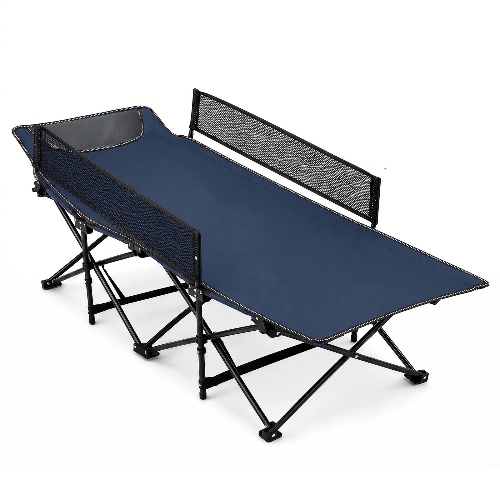 Alt View 9. Costway - Costway Foldable Camping Cot with Headrest Mesh Side Rails Carry Bag Metal Frame for Hiking - Navy.