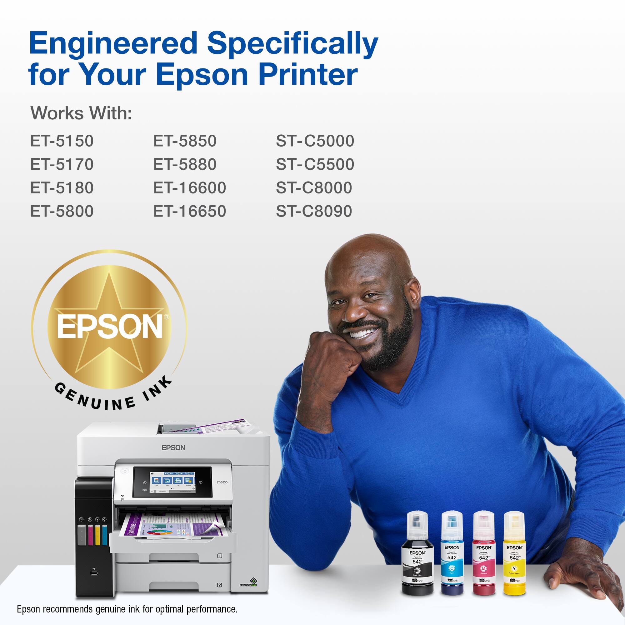 Engineered Specifically for Your Epson Printer Works With: ET-5150 ET-5170 ET-5180 ET-5800 ET-5850 ET-5880 ET-16600 ET-16650 ST-C5000 ST-C5500 ST-C8000 ST-C8090 EPSON GENUINE INK EPSON 0960 . - 2L i  DEIEE   EPN : 542 SPOON - 542 nong\_ - 542 SMA - 542 Epson recommends genuine ink for optimal performance.