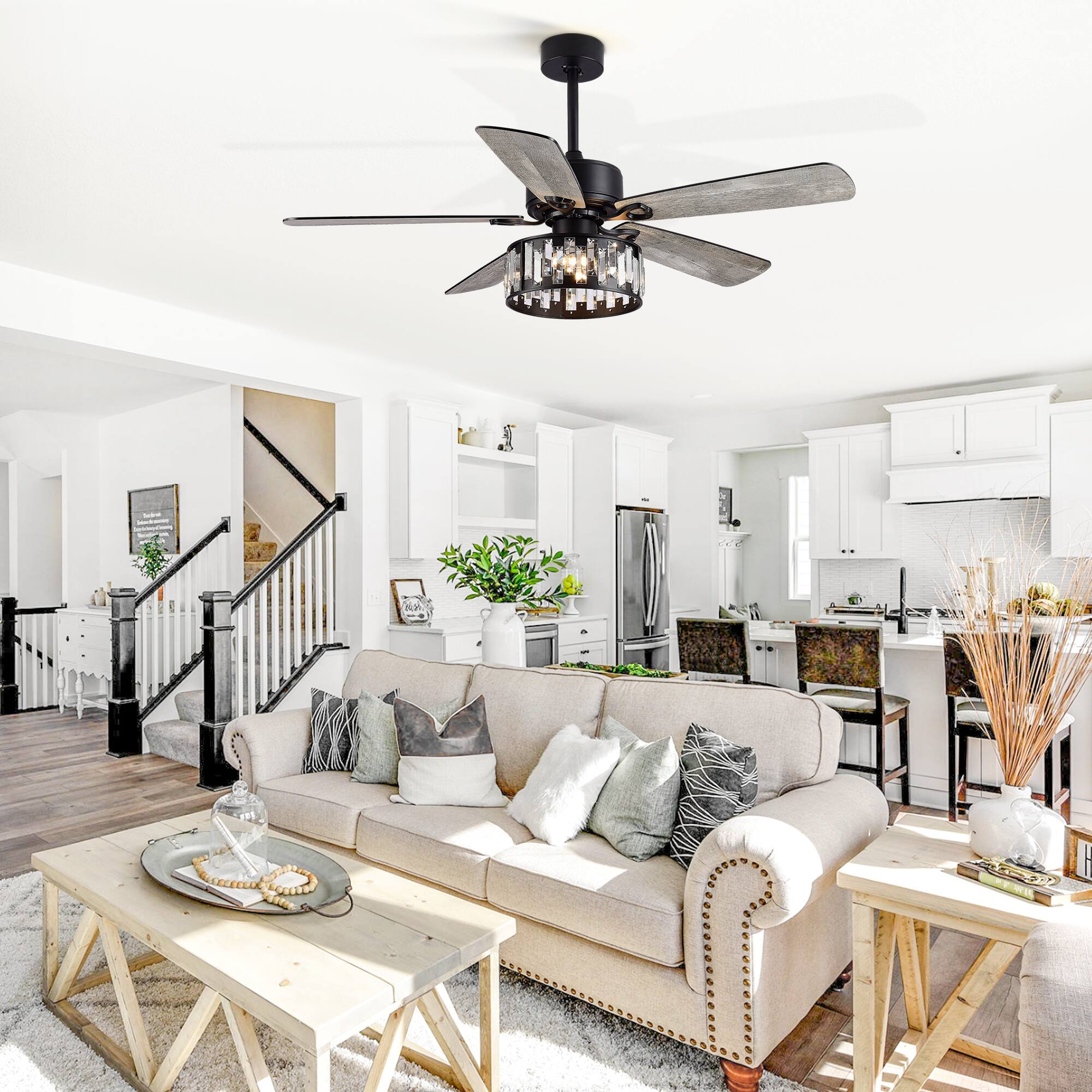 Alt View 2. Breezary - Breezary 52-In Modern Ceiling Fan with 5 Plywood Blades, DC Motor, 5''/10'' Downrods, 6-Speed Remote Control & Timer - Matte Black.