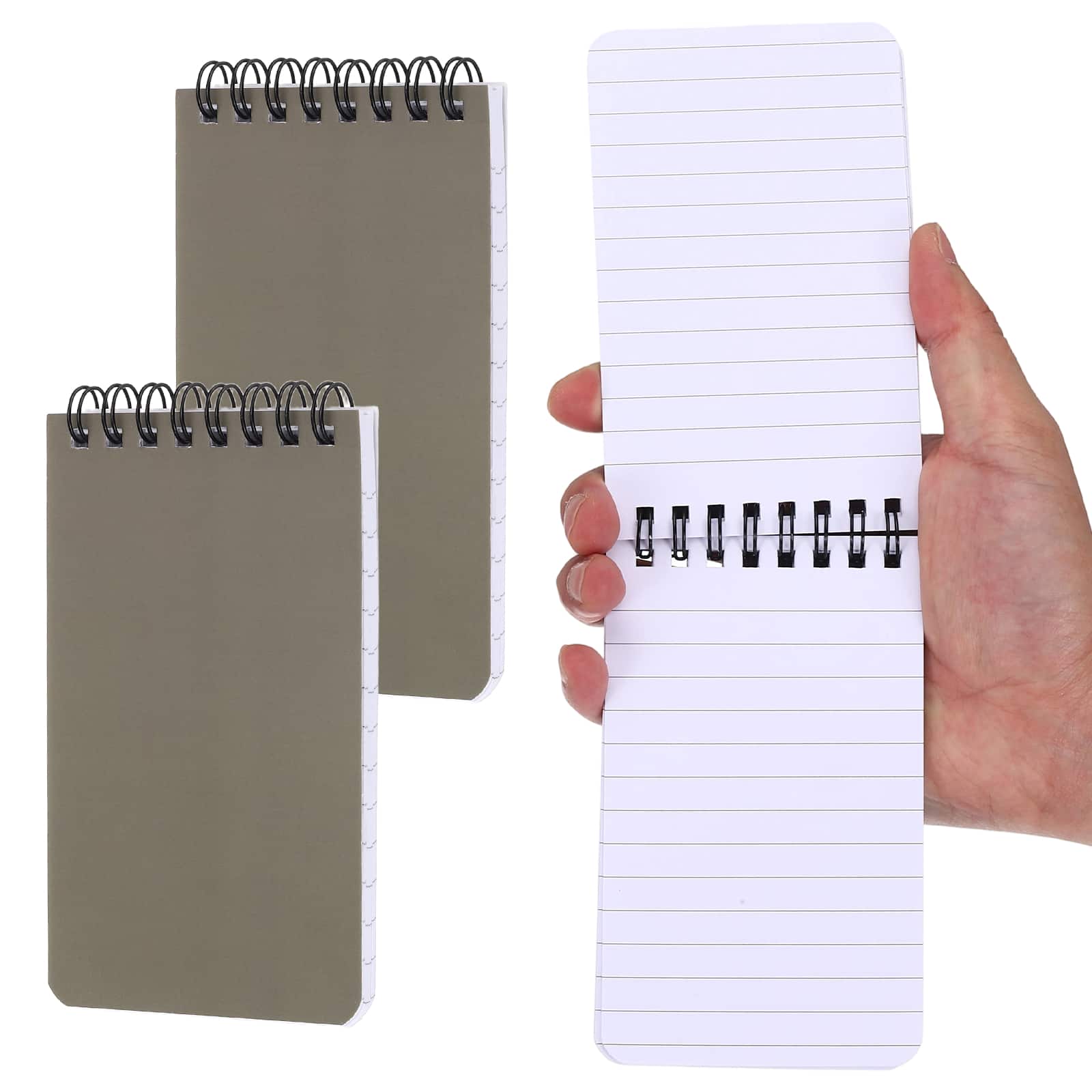 Unique Bargains - 2pcs 3x5 Inch Pocket Sketchbook, Top Spiral Mini Lined Notebook 80GSM 60 Sheets/120 Pages Hard Cover Travel - Light Khaki