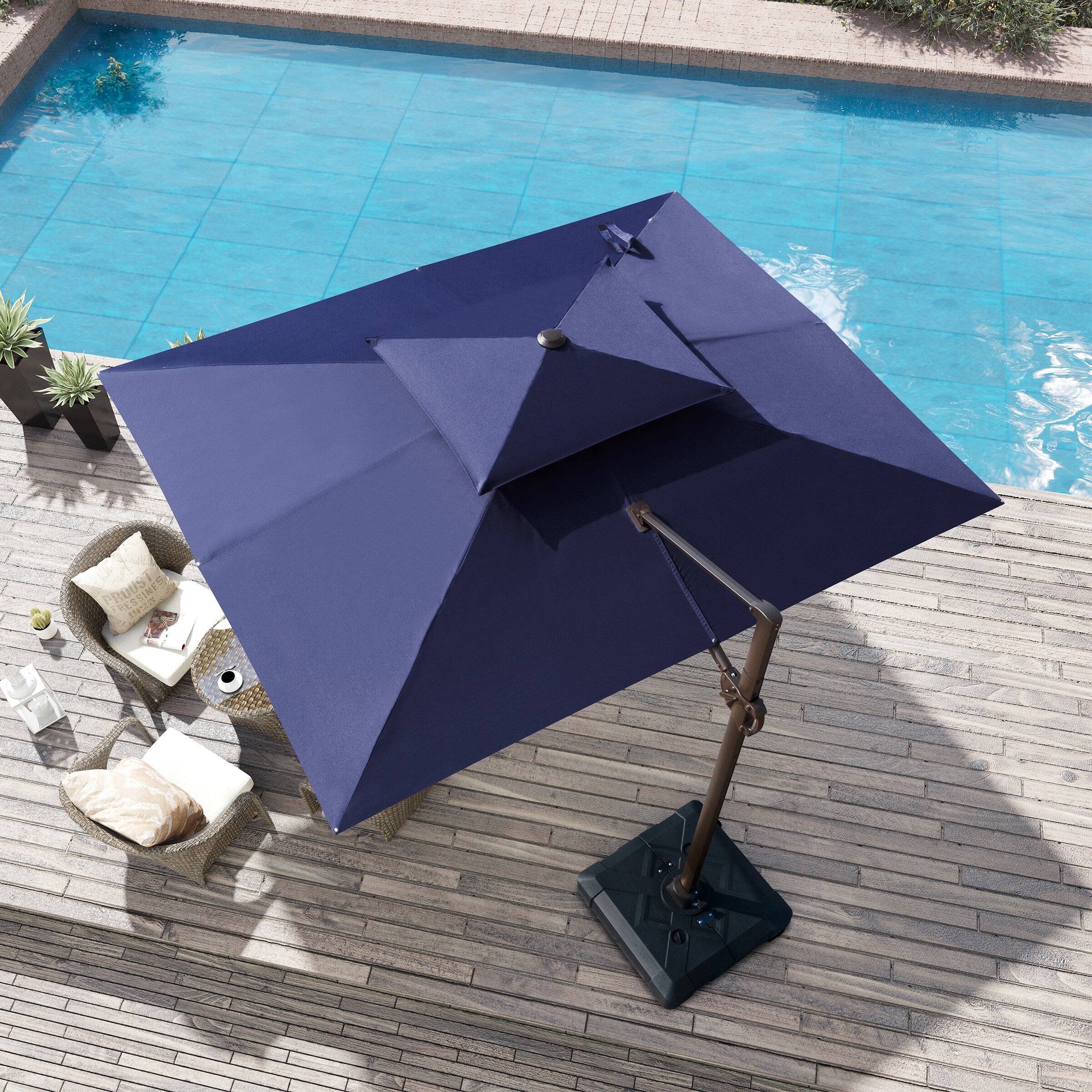 Alt View 7. Crestlive Products - Crestlive Products 11-ft Aluminum Navy Blue Slide-tilt Cantilever Patio Umbrella with Base - Navy blue.