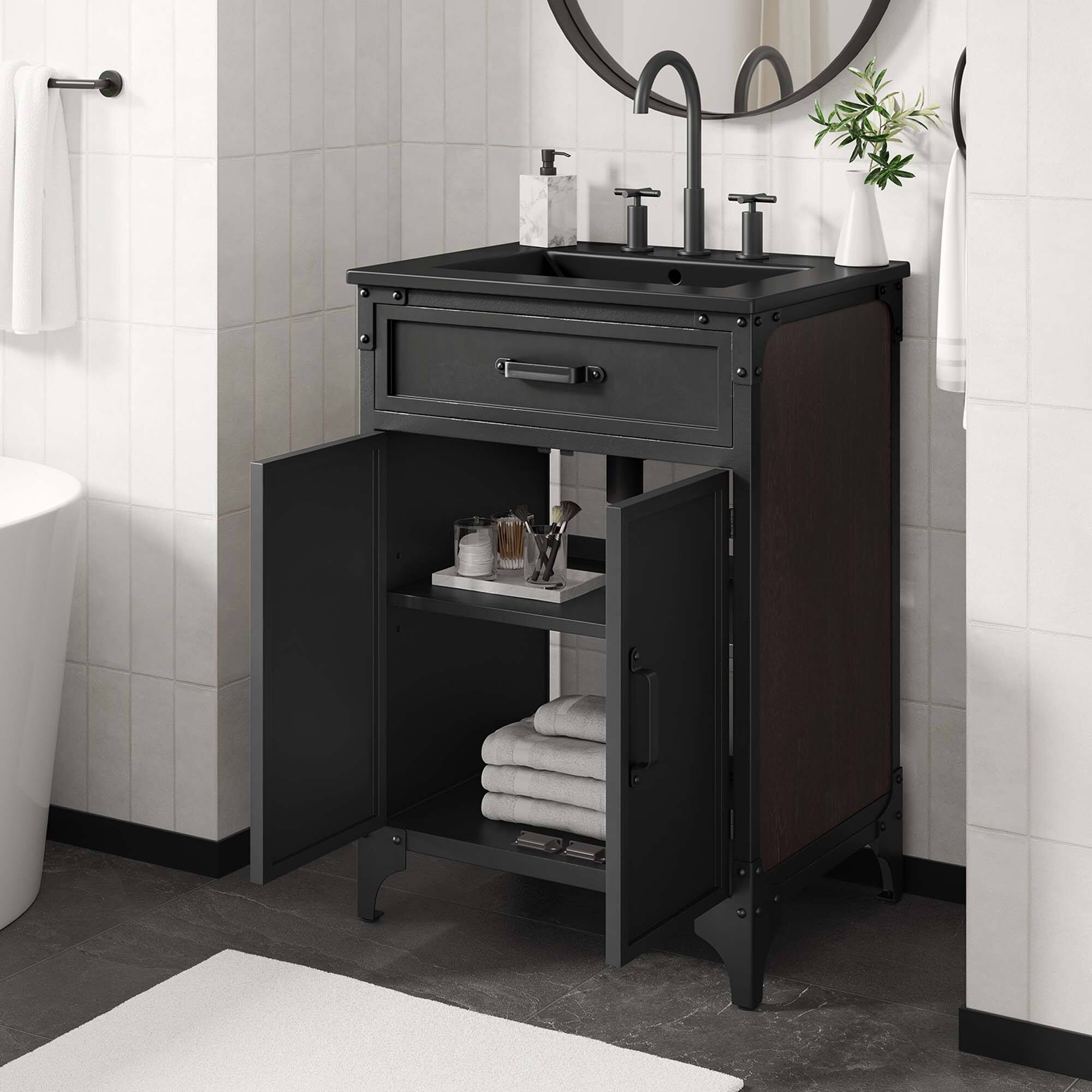 Alt View 1. Modway - Steamforge Bathroom Vanity Basin Included by Modway - Black Black.