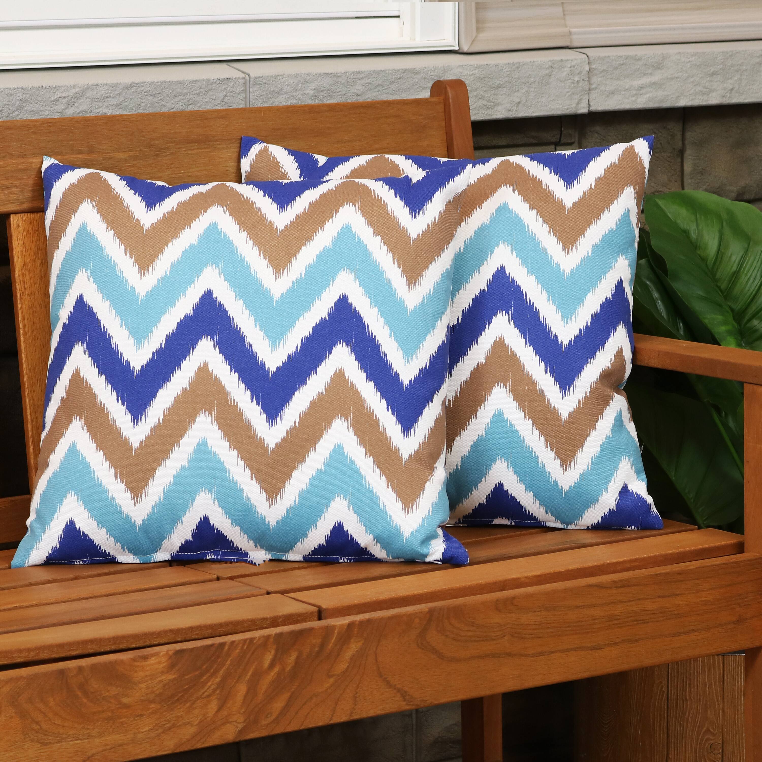 Alt View 3. Sunnydaze - Outdoor Square Decorative Throw Pillow - Set of 2 - Chevron Bliss.