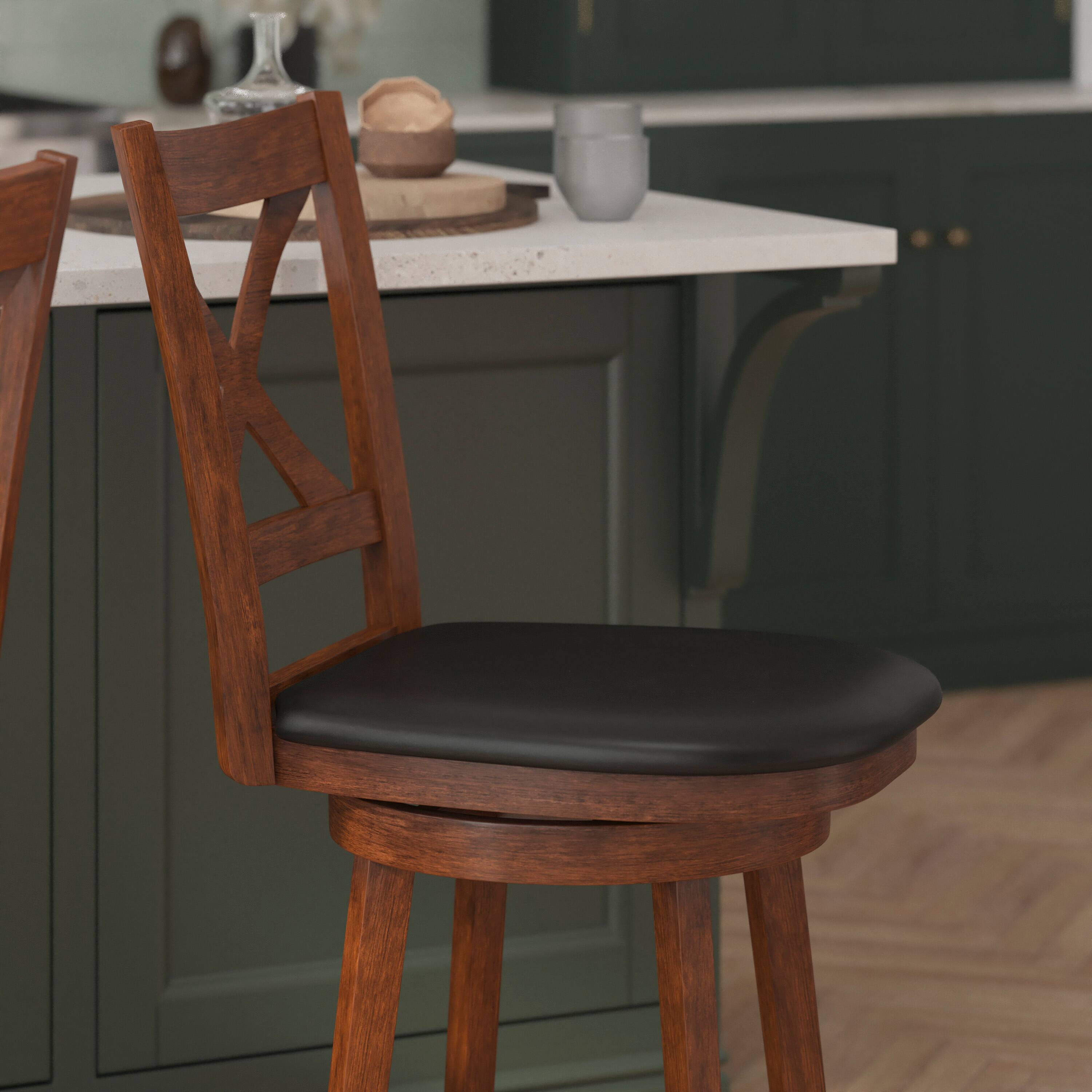 Alt View 3. Flash Furniture - Felicity Commercial Grade Wood Classic Crossback Swivel Counter Height Barstool with Padded Black LeatherSoft Seat, Anti - Brown.
