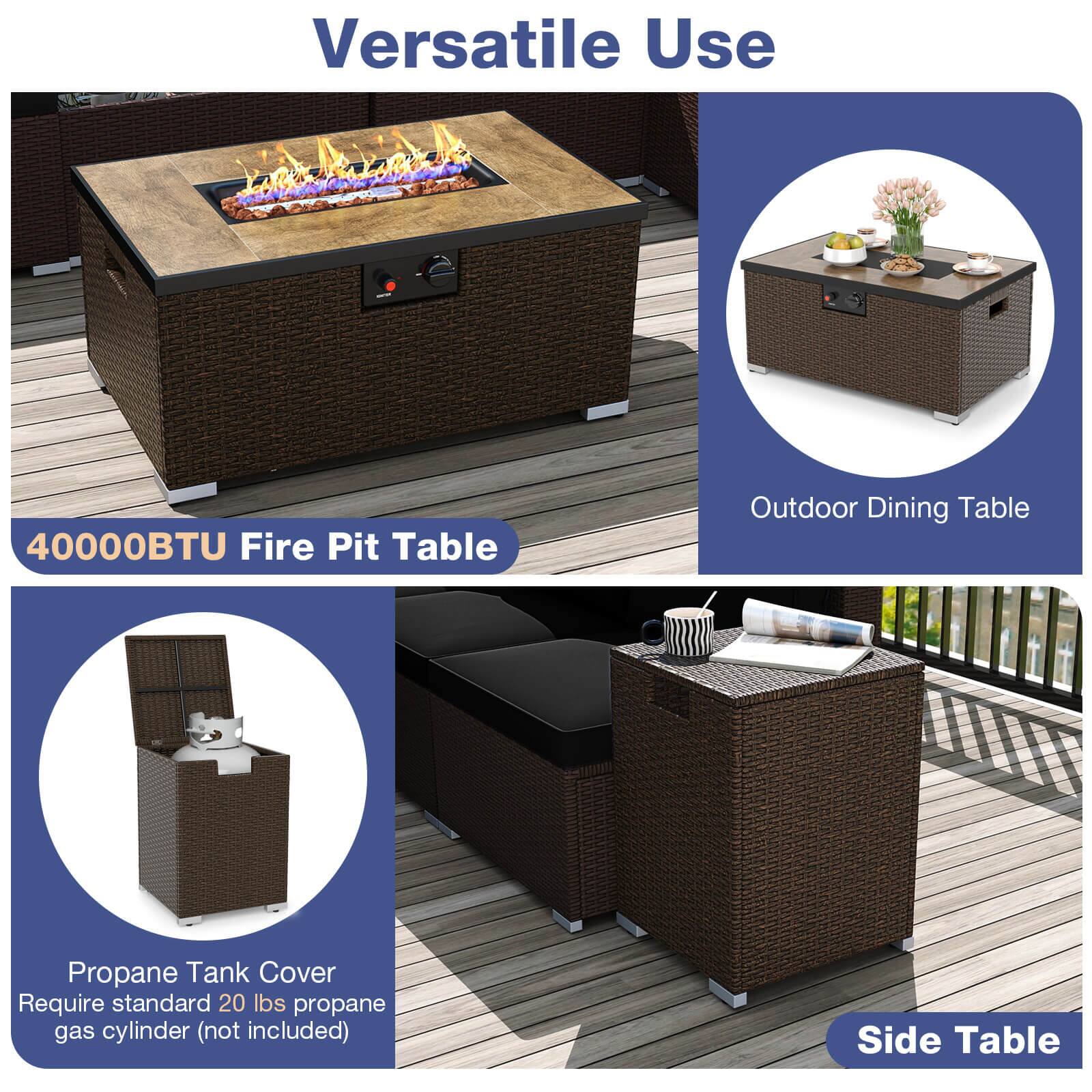 Alt View 5. Costway - Costway 12 PCS Patio Wicker Sectional Sofa Set with 32" Propane Fire Pit Table Tank Holder - Black.