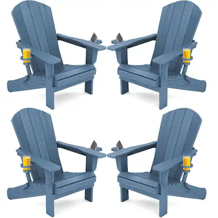 Front. SERWALL - Adirondack Chairs Set of 4 with Cup Holders,Composite Adirondack Chairs,HDPE Outdoor Chairs - Blue.