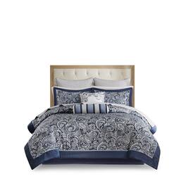 Gracie Mills - Thornton Supreme Comfort: 12-Piece Comforter Ensemble with Cotton Bed Sheets - Navy