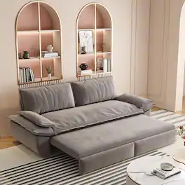 JUJABU - 73.2" Queen Pull Out Sofa Bed, 3-in-1 Convertible Sleeper Sofa, Velvet Loveseat Bed - Gray