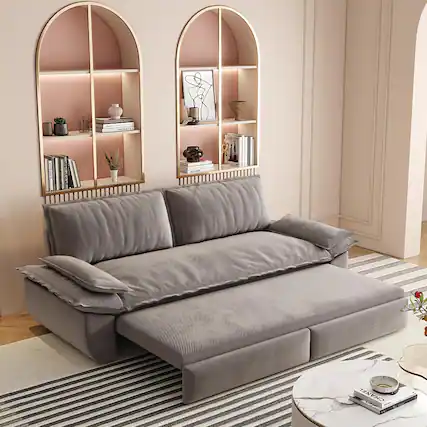 Front. JUJABU - 73.2" Queen Pull Out Sofa Bed, 3-in-1 Convertible Sleeper Sofa, Gray Velvet Loveseat Bed - Gray.